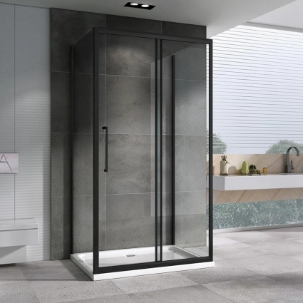 Душевой уголок Abber Schwarzer Diamant AG30170BH-S90B-S90B, 170x90, профиль черный, стекло прозрачное, прямоугольный, двери раздвижные