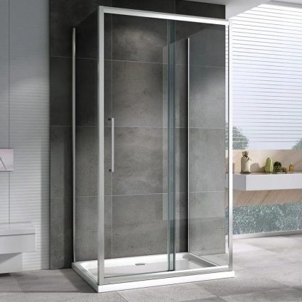Душевой уголок Abber Schwarzer Diamant AG30120H-S80-S80, 120х80, профиль хром, стекло прозрачное, прямоугольный, двери раздвижные