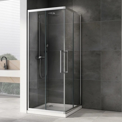 Душевой уголок Abber Schwarzer Diamant AG02090H, 90x90, профиль хром, стекло прозрачное, квадратный, двери раздвижные