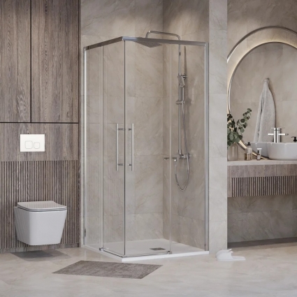 Душевой уголок Niagara Nova NG-6629-34, 90x90, профиль хром, стекло прозрачное, квадратный, двери раздвижные
