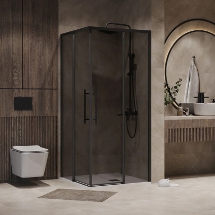 Душевой уголок Niagara Nova NG-2828-34BLACK, 80x80, профиль черный матовый, стекло тонированное, квадратный, двери раздвижные