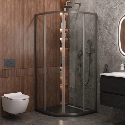 Душевой уголок Cezares Molveno R 2 90 C GM IV, 90х90 см, профиль оружейная сталь, стекло прозрачное, четверть круга, двери раздвижные