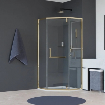 Душевой уголок RGW Hotel HO-084-Gb, 90x90 профиль золото брашированное, стекло прозрачное, двери распашные