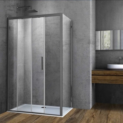 Душевой уголок Vincea Soft VSR-3SO8012CLGM, 120х80, профиль вороненая сталь, стекло прозрачное, прямоугольный, двери раздвижные
