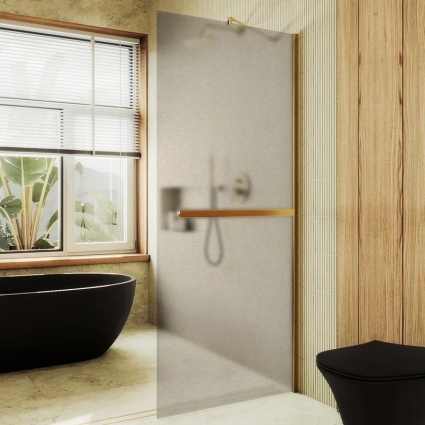 Душевая перегородка Maybahglass MGD-710-3ш, 109 см, профиль золото, стекло бронза матовое в современном стиле
