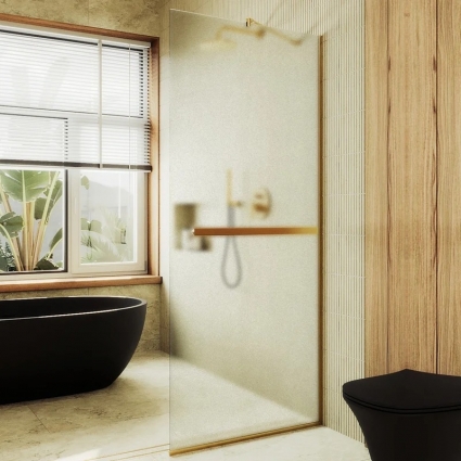 Душевая перегородка Maybahglass MGD-713-3у, 109 см, профиль золото, стекло сатин в современном стиле