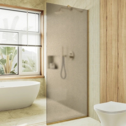 Душевая перегородка Maybahglass MGD-679-3у, 109 см, профиль золото, стекло бронза матовое в современном стиле