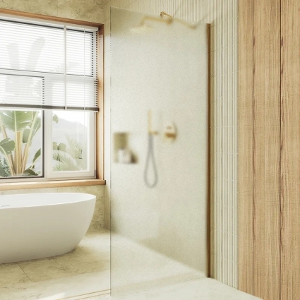 Душевая перегородка Maybahglass MGD-680-5ш, 109 см, профиль золото, стекло сатин в современном стиле
