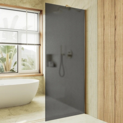 Душевая перегородка Maybahglass MGD-694-3ш, 89 см, профиль золото, стекло графит матовое в современном стиле