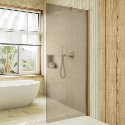 Душевая перегородка Maybahglass MGD-692-3ш, 89 см, профиль золото, стекло бронза матовое в современном стиле