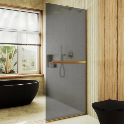 Душевая перегородка Maybahglass MGD-730-3у, 79 см, профиль золото, стекло графит матовое в современном стиле