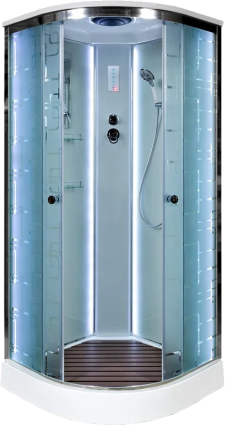 Душевая кабина DTO EM 1510LED четверть круга, c крышей, двери раздвижные