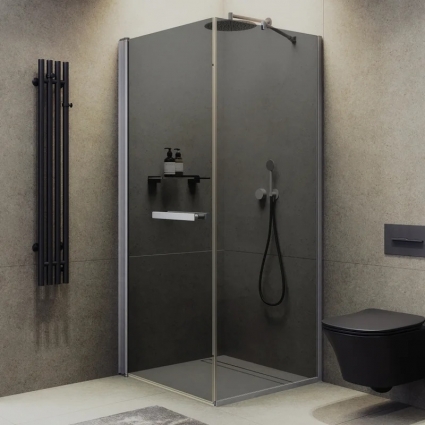 Душевой уголок Maybahglass MGY-1321-5, 90х90 см, профиль матовый хром, стекло графит, квадратный, двери распашные