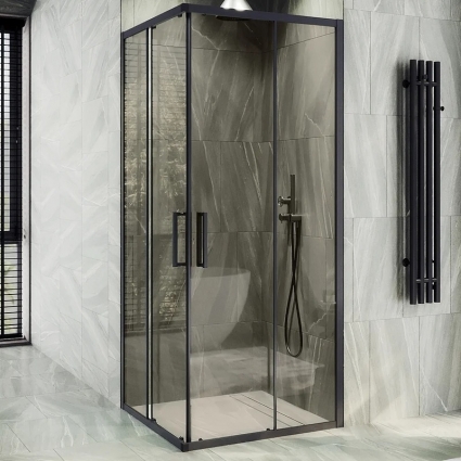Душевой уголок Maybahglass MGY-1324-6, 100 см, профиль черный, стекло прозрачное, квадратный, двери раздвижные