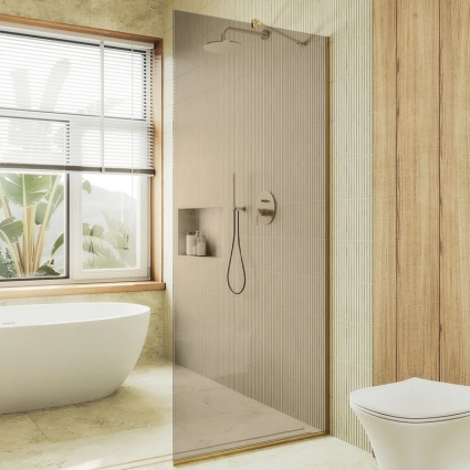Душевая перегородка Maybahglass MGD-691-3у, 89 см, профиль золото, стекло бронза в современном стиле