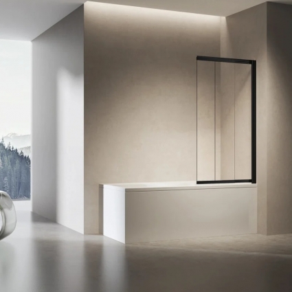 Шторка на ванну Vincea VSB-6E900CLB-L, 900*1400, черный, стекло прозрачное, левая