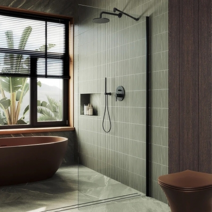 Душевая перегородка Maybahglass MGD-701-6ш, 69 см, профиль черный, стекло прозрачное в современном стиле