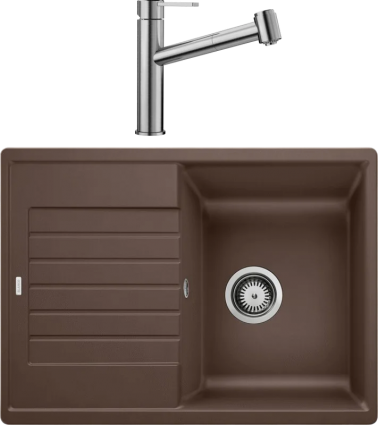 Комплект Мойка Blanco Zia 45 S Compact 524730 кофе + Смеситель Ambis-S 523119 матовая, прямоугольная