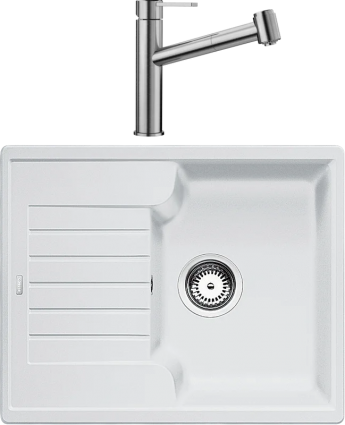 Комплект Мойка Blanco Zia 40 S белый + Смеситель Ambis-S 523119 матовая, прямоугольная