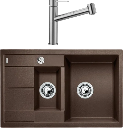 Комплект Мойка Blanco Metra 6 S Compact кофе + Смеситель Ambis-S 523119 матовая, прямоугольная