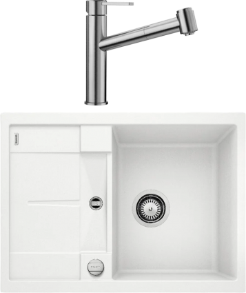 Комплект Мойка Blanco Metra 45S Compact 519576 белая + Смеситель Ambis-S 523119 матовая, прямоугольная