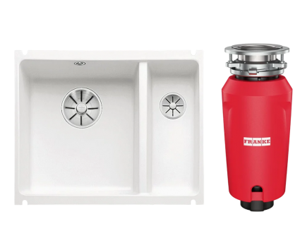 Комплект Мойка Blanco Subline 350/150-U белая + Измельчитель Franke глянцевая, прямоугольная