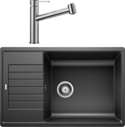 Комплект Мойка Blanco Zia XL 6S Compact 523273 антрацит + Смеситель Ambis-S 523119 матовая, прямоугольная