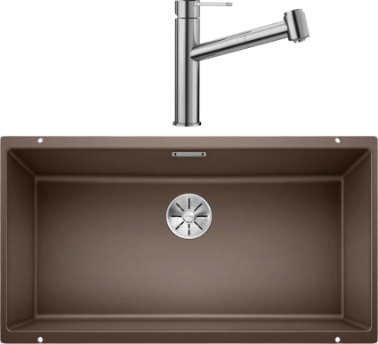 Комплект Мойка Blanco Subline 800-U кофе + Смеситель Ambis-S 523119 матовая, прямоугольная