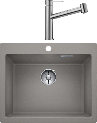 Комплект Мойка Blanco Pleon 6 серый беж + Смеситель Ambis-S 523119 матовая, прямоугольная