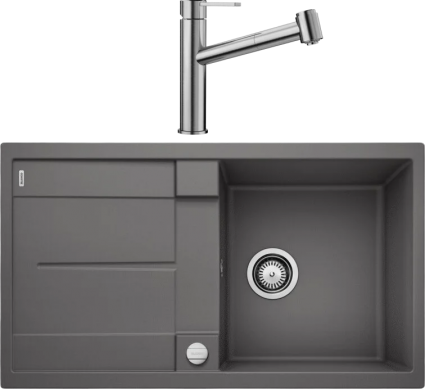 Комплект Мойка Blanco Metra 5S 518871 темная скала + Смеситель Ambis-S 523119 матовая, прямоугольная