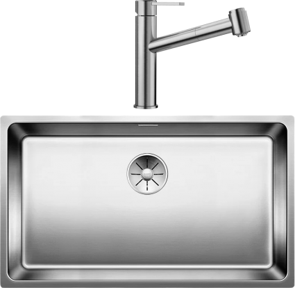 Комплект Мойка Blanco Andano 700-U + Смеситель Ambis-S 523119 полированная, прямоугольная