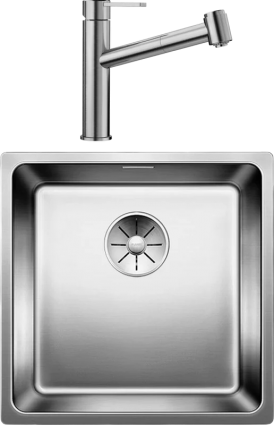 Комплект Мойка Blanco Andano 400-IF + Смеситель Ambis-S 523119 полированная, квадратная