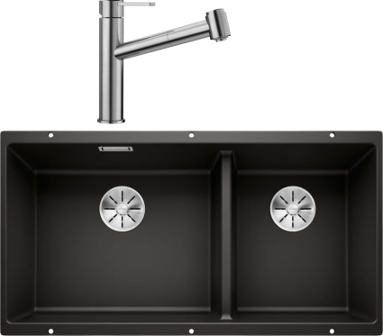 Комплект Мойка Blanco Subline 480/320-U черная + Смеситель Ambis-S 523119 матовая, прямоугольная