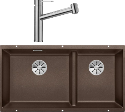 Комплект Мойка Blanco Subline 480/320-U кофе + Смеситель Ambis-S 523119 матовая, прямоугольная