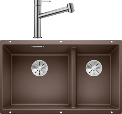 Комплект Мойка Blanco Subline 430/270-U кофе + Смеситель Ambis-S 523119 матовая, прямоугольная