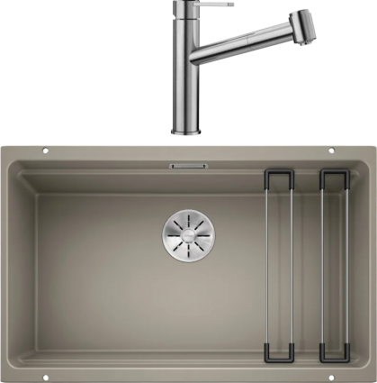 Комплект Мойка Blanco Etagon 700-U серый беж + Смеситель Ambis-S 523119 матовая, прямоугольная