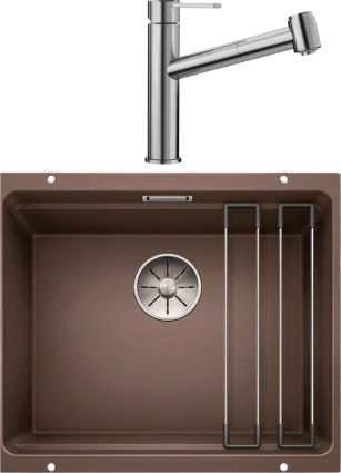 Комплект Мойка Blanco Etagon 500-U кофе + Смеситель Ambis-S 523119 матовая, прямоугольная