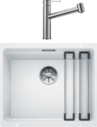 Комплект Мойка Blanco Etagon 500-U 522231 белая + Смеситель Ambis-S 523119 матовая, прямоугольная