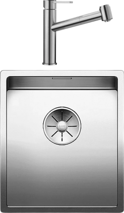 Комплект Мойка Blanco Claron 340-IF + Смеситель Ambis-S 523119 полированная, прямоугольная