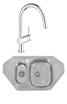 Комплект Мойка Kaiser + Смеситель Grohe Minta 3291800E хром полированная, многоугольная