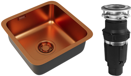 Комплект Мойка Emar PVD A EMB-127A PVD Nano Coppery + Измельчитель Bone Crusher BC 610-AS полированная, квадратная