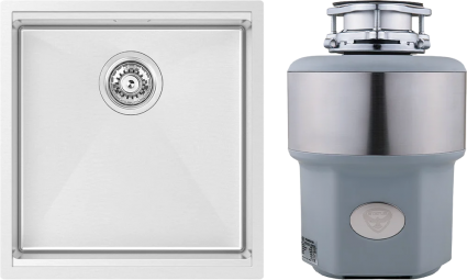 Комплект Мойка Kantera Integrato V2 ITR400(K) с разделочной доской и роллматом, mikrobrush + Измельчитель Status Premium 300, брашированная, квадратная