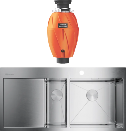 Комплект Мойка Omoikiri Akisame 100-2-IN-R нержавеющая сталь + Измельчитель Nagare 750 брашированная, прямоугольная