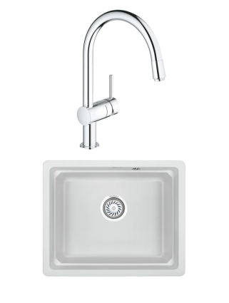 Комплект Мойка Granula Kitchen Space 5501U, арктик + Смеситель Grohe Minta 3291800E хром, матовая, прямоугольная