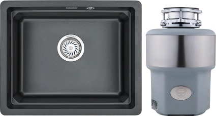 Комплект Мойка Granula Kitchen Space 5501U, шварц + Измельчитель Status Premium 300, матовая, прямоугольная