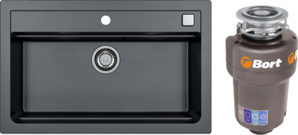 Комплект Мойка Alveus Atrox Granital 40 carbon + Измельчитель Bort Titan 5000 Control матовая, прямоугольная