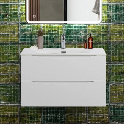 Тумба под раковину BelBagno Marino-cer-n 80 подвесная, bianco lucido, глянцевая, с ящиками