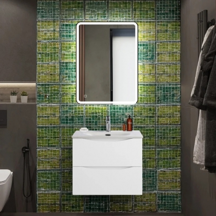 Мебель для ванной комнаты BelBagno Marino-cer-n 60, подвесная, bianco lucido, глянцевая, с ящиками