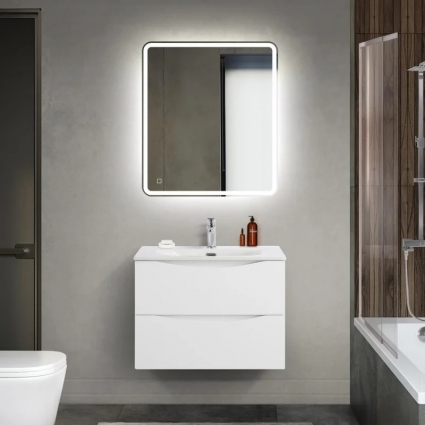 Мебель для ванной комнаты BelBagno Marino-cer-mini 70, подвесная, bianco lucido, глянцевая, с ящиками