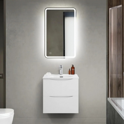 Мебель для ванной комнаты BelBagno Marino-cer-mini 50, подвесная, bianco lucido, глянцевая, с ящиками